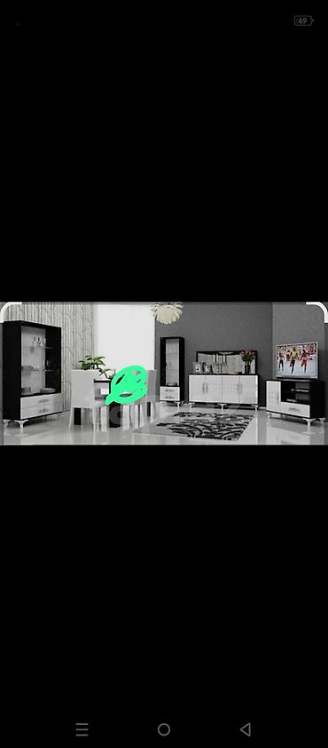 Qonaq otağı üçün müasir mebel dəsti - Rəng: qara-ağ, parlaq səthlər