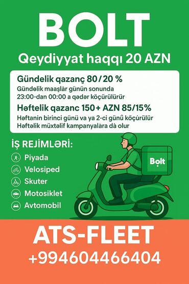 работа водителем категории б: Moto-kuryer tələb olunur, Həftəlik ödəniş, Təcrübəsiz