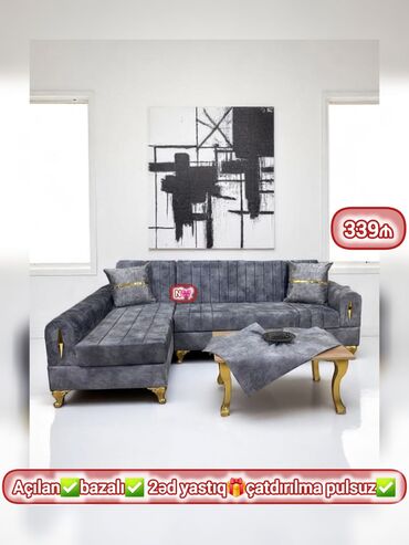 Sifarişlə çarpayılar: Künc divan, Qonaq otağı üçün, Bazalı, Açılan, Kitab