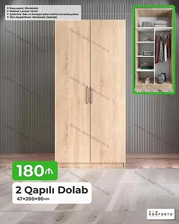 2 qapılı geyim dolabı - Ölçü: 47×200×90 sm - Material: 18 mm laminat