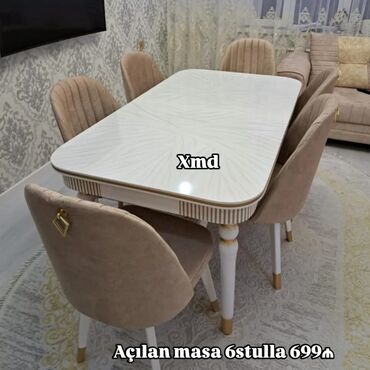 журнальный столик деревянный: Qonaq otağı üçün, Açılan, Dördbucaq masa, 6 stul