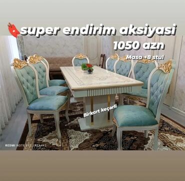 yun destler: Qonaq otağı üçün, Yeni, Açılmayan, Dördbucaq masa, 6 stul