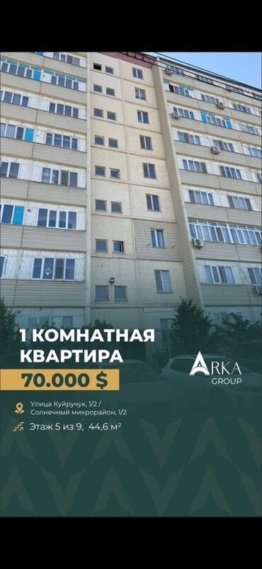 долгосрочные квартиры в аламедин 1: 1 комната, 44 м², 5 этаж
