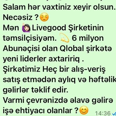 bine is elanlari: Satış meneceri tələb olunur, İstənilən yaş, Təcrübəsiz, Aylıq ödəniş