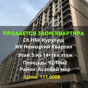 Продажа квартир: 3 комнаты, 92 м², Элитка, 5 этаж, ПСО (под самоотделку)