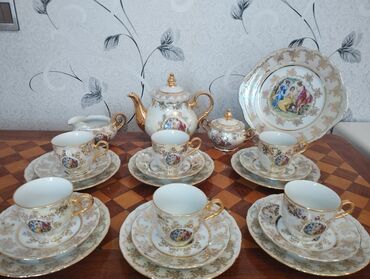 duz qabı: Çay dəsti, rəng - Qızılı, Farfor, Madonna, 6 nəfərlik, Çexiya