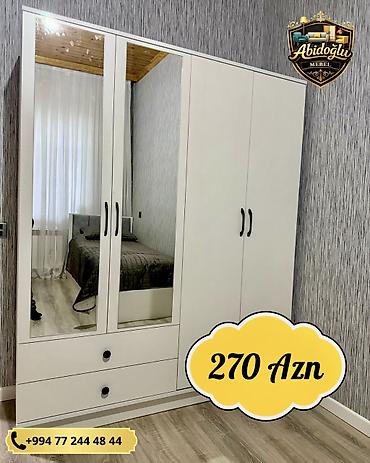 ağ şkaf: Yeni, 4 qapılı, Güzgülü, Ağ, Açılan, Düz dolab — 1