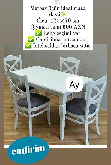 stulların satışı: Mətbəx üçün, Yeni, Dördbucaq masa, 4 stul — 1