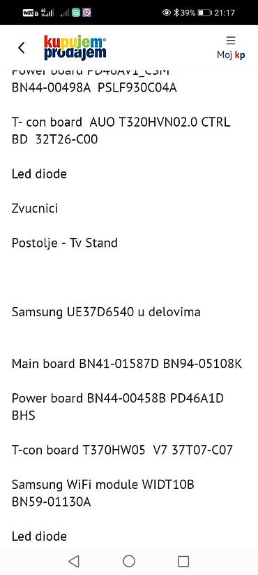 Aksesoari za TV i video: Samsung LED TV delovi – modeli UE37EH5200 i UE37D6540 Dostupne — 1