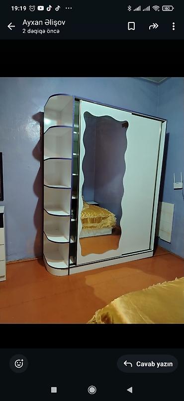 Yataq otağı dəstləri: Yataq otağı mebel dəsti - Geniş sürgülü qapılı şkaf: ağ rəngdə, ön — 4