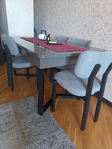 Yemək masası və 4ədəd stul dəsti - Masa: düzbucaqlı forma, parlaq boz