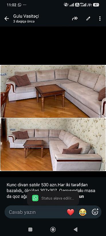 Kunc divan satılır 530 azn.Hər iki tərəfdən bazalıdı,, ölçüləri