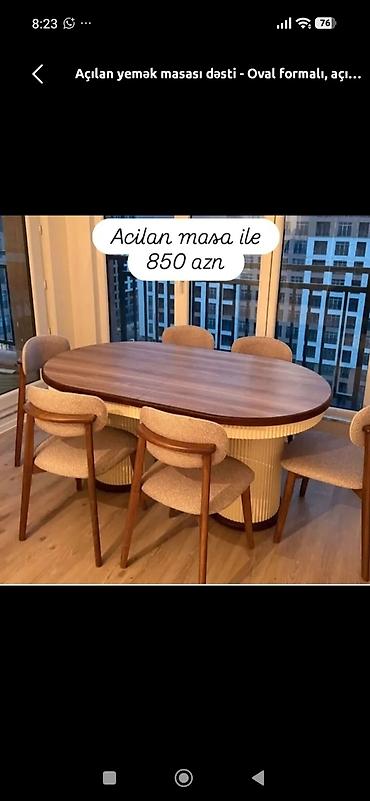 Açılan yemək masası – oval formalı, taxta üstlü modern dizayn