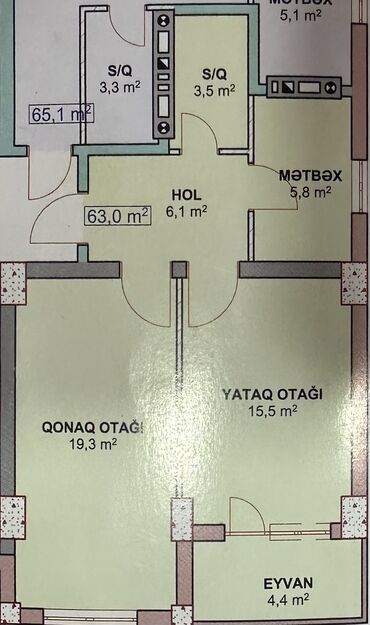 Kirayə mənzillər: 2 otaqlı, Yeni tikili, 63 kv. m