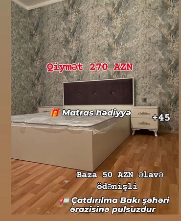prixoji mebelleri 2022: Новый, Двуспальная кровать, Без подьемного механизма, С матрасом, Без выдвижных ящиков, Азербайджан