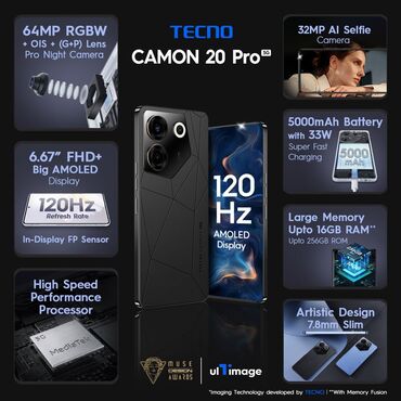 Tecno: Tecno Camon 20 Pro 5G, Б/у, 256 ГБ, цвет - Черный, 2 SIM