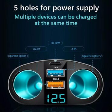 Auto oprema: Dvodelni Spliter Auto upaljac 12V-24V, PD QC3.0, 2 USB Dvodelni — 4