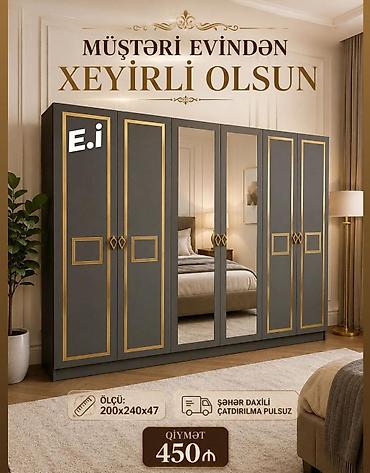 balaca skaflar: Mebel: Geniş qarderob dolabı - Dizayn: Tünd boz rəngdə korpus, qızılı — 1