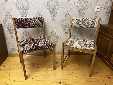 2 el: Taxta karkaslı iki ədəd yemək/oturacaq stulu - Material: kütük taxta — 1