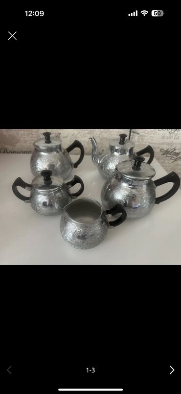 Çay dəstləri və servizlər: Çay dəsti, rəng - Gümüşü, 5 nəfərlik, SSRİ