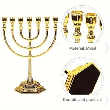 saat samdan: 🕎 7 Budaqlı Yəhudi Menorası – Qızılı Metal Şamdan ✨ Ənənəvi yəhudi — 4