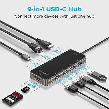 proyektor epson: (Çevirici) Promate Compact 9-in-1 Multiport USB-C Hub PrimeHub-Go — 1