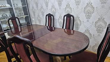 islenmis masa: Qonaq otağı üçün, İşlənmiş, Açılan, Oval masa, 6 stul — 3