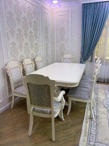 stol stul ev ucun: Qonaq otağı üçün, İşlənmiş, Açılan, Dördbucaq masa, 8 stul, Azərbaycan
