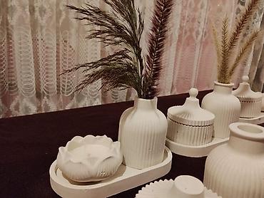 konfet xonçası: Dekorativ keramika dəstləri - Minimalist, ağ rəngli dekor seti — 4