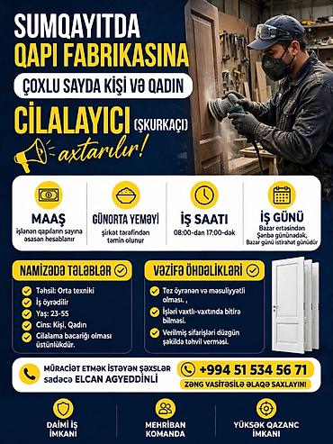 📢 SUMQAYITDA QAPI FABRİKASINA ÇOXLU SAYDA KİŞİ VƏ QADIN CİLALAYICI lalafo.az -da 📢 SUMQAYITDA QAPI FABRİKASINA ÇOXLU SAYDA KİŞİ VƏ QADIN CİLALAYICI
