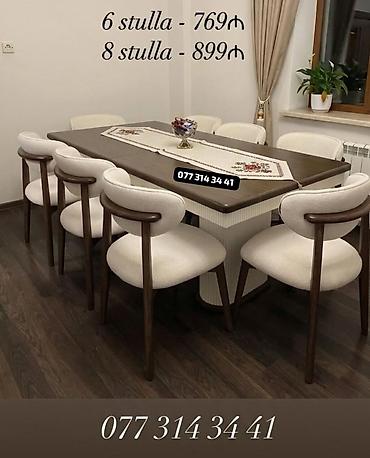 Yemək otağı üçün modern masa və stul dəsti. - Komplekt seçimi: •