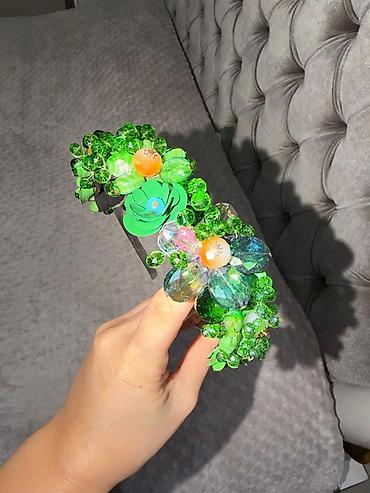 taçlar: Yaşıl bəzəkli saç tacı - Material: müxtəlif ölçülü parlaq kristal və — 3