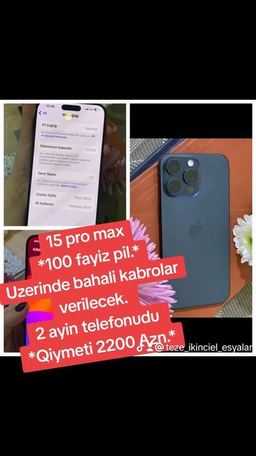 iphone 15 qiymeti kontakt home: IPhone 15 Pro Max, 256 GB, Face ID, Sənədlərlə, Barmaq izi