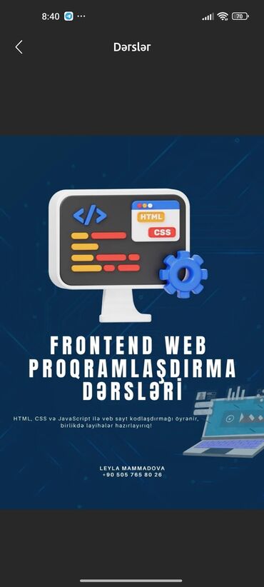 Kompüter kursları: Kompüter kursu: Programlaşdırma, Fərdi, Qrup, Onlayn