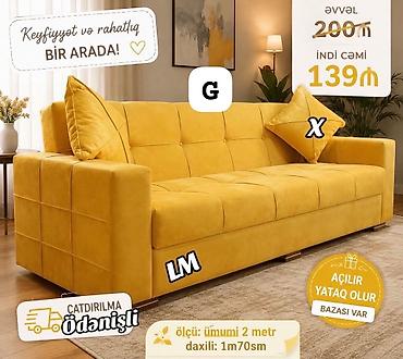 Müasir dizaynlı sarı rəngdə yumşaq parça divan - Konstruksiya: düz lalafo.az -da Müasir dizaynlı sarı rəngdə yumşaq parça divan - Konstruksiya: düz