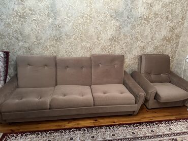 мебел ош: Прямой диван, цвет - Бежевый, Б/у