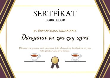 Dünyanın ən çox çay içəni sertifikat ünvanı
