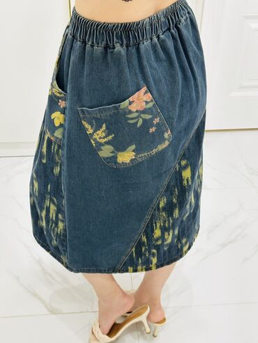 Юбки: Юбка, Модель юбки: Трапеция, Макси, Джинс, По талии — 3