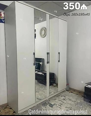skaf islenmis: Dördkapılı ağ rəngdə geyim dolabı. Orta iki qapıda tam boy güzgü — 1