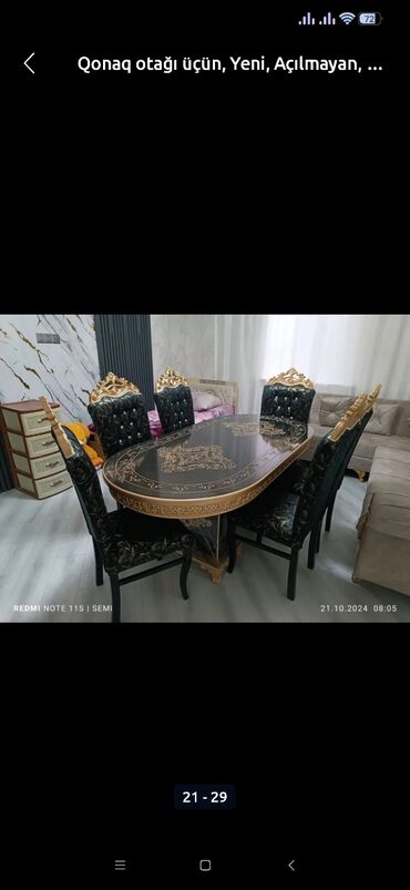 Masa və oturacaq dəstləri: Qonaq otağı üçün, Yeni, Açılmayan, Dördbucaq masa, 6 stul — 17