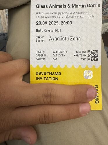 Reklam, çap: Məhsul: Konsert dəvətnaməsi F1 nartin garrix konsert Fiziki bilet