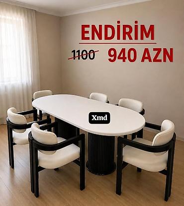 ev stul: Oval yemək/konfrans dəsti - Dəst tərkibi: 1 ədəd oval masa + 6 ədəd — 1