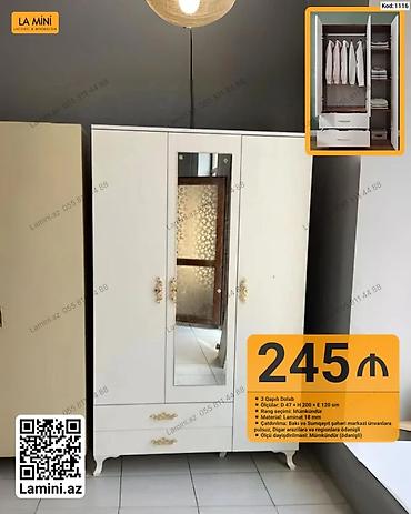 3 qapılı paltar dolabı - Ölçülər: Dərinlik 47 sm × Hündürlük 200 sm ×