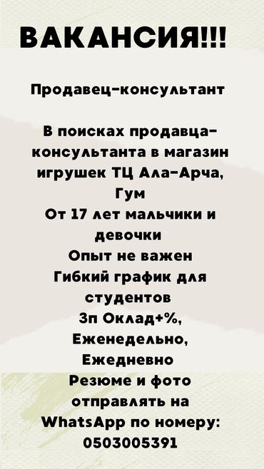 глобус бишкек адреса: Требуется Продавец-консультант График: Гибкий график, Оплата переработки, Подработка