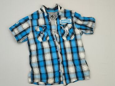 koszula ze stójką krótki rękaw: Koszula 9 lat, stan - Dobry, wzór - Kratka, kolor - Błękitny