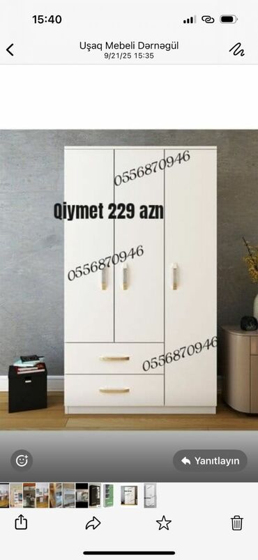 Dolablar: Yeni, Açılan, 3 qapılı Düz dolab, Qarderob, paltar dolabı, Azərbaycan — 16