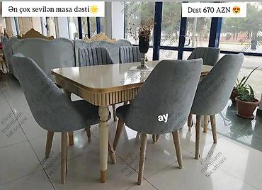 Qonaq otağı üçün, Yeni, Açılmayan, Dördbucaq masa, 6 stul