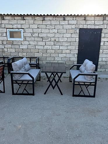 heyet stol stul: Metall karkaslı açıq hava dəsti - Tərkib: 2 ədəd ikiyerli oturacaq + — 2