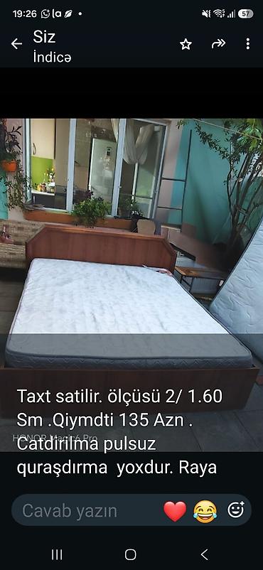 Taxt satılır. - Ölçü: 2 m x 1.60 m - Material: ağac karkaslı çarpayı