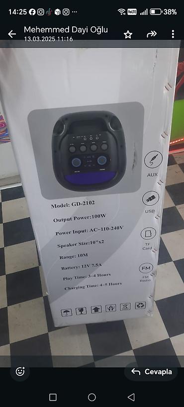12v akumulator: Gənwoo GD-2102 portativ akustik sistem - Güc: 100W - Giriş — 1